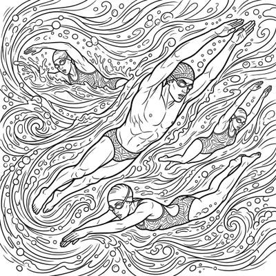 Experience the thrill of competitive swimming with this dynamic breaststroke swimmers coloring page. Unleash your creativity by adding vibrant colors to this energetic aquatic scene.
