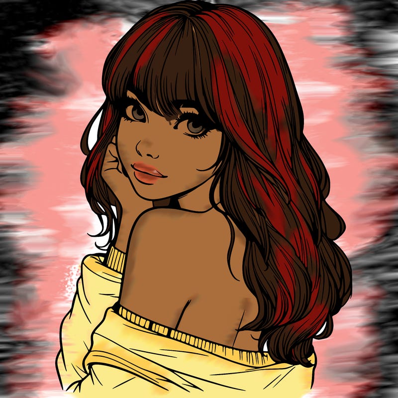 realistic girl with bangs looking over her shoulder