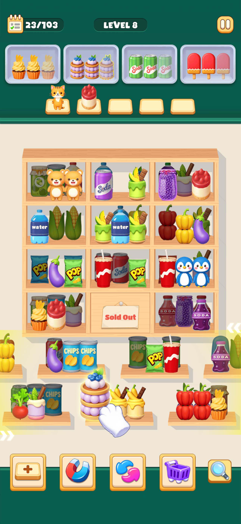 Goods Triple -Good Sort Master - Gameplay of Goods Triple Sort Master showing colorful items being organized on wooden shelves
