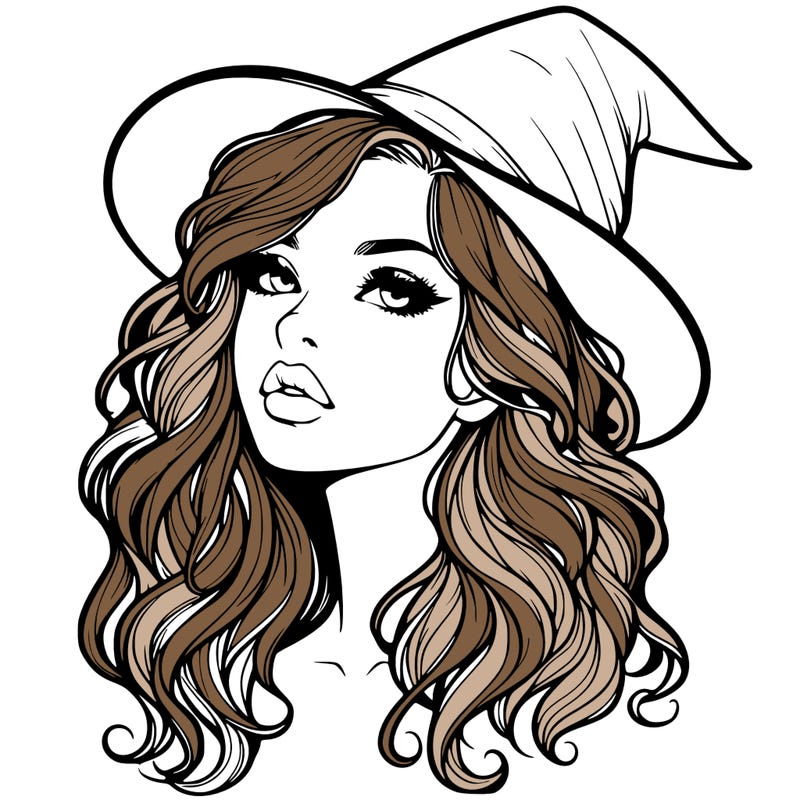 realistic witch girl with wavy hair and lips