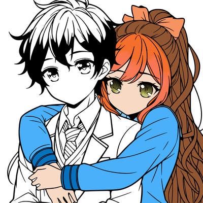 girl and boy hugging anime