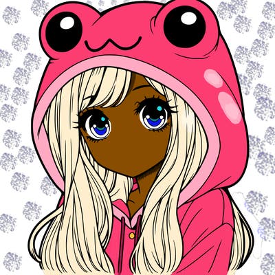 a pretty girl wearing a frog hoodie portrait with long hair
