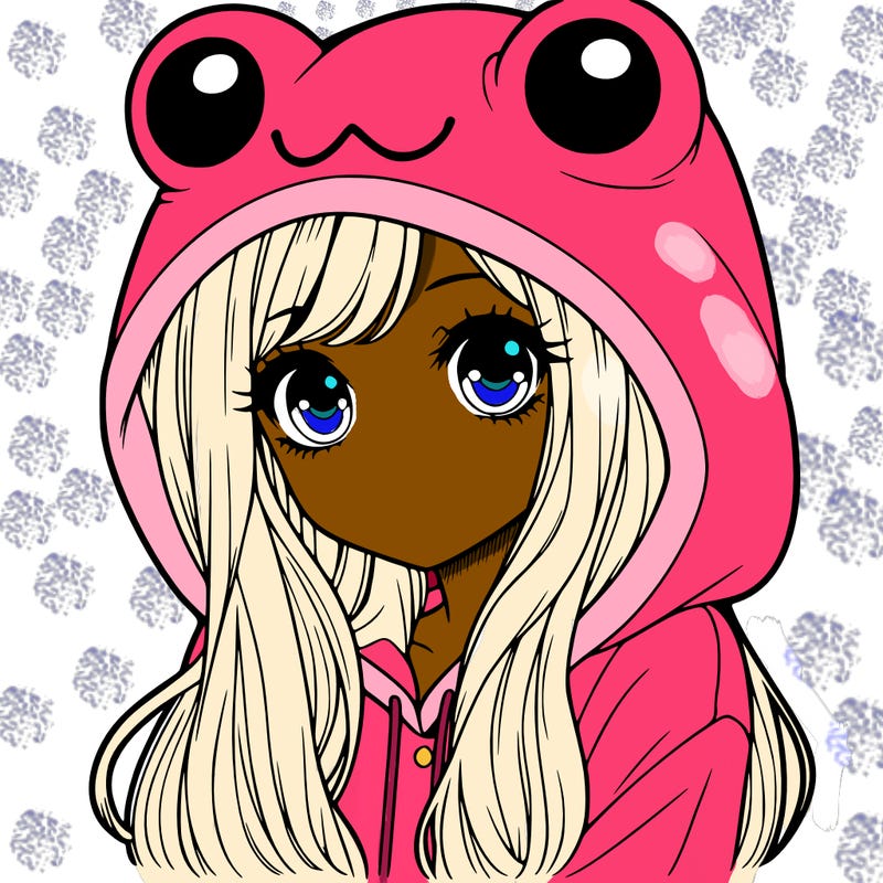 a pretty girl wearing a frog hoodie portrait with long hair