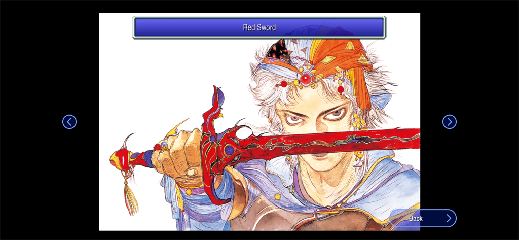 Ilustración de personaje de Final Fantasy 2 Pixel Remaster que muestra a un guerrero sosteniendo una espada roja