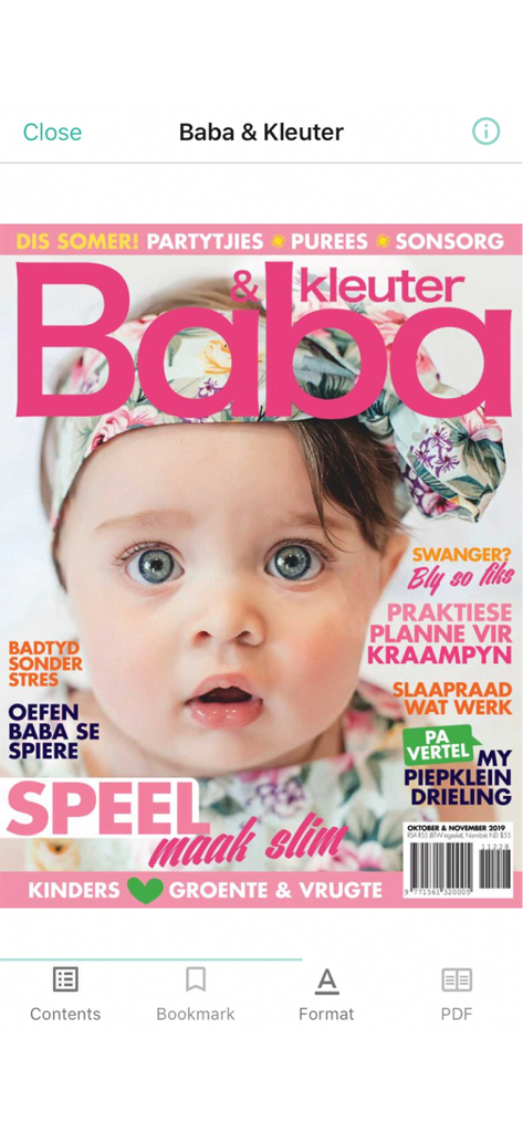 Cover of the Afrikaans parenting magazine Baba and Kleuter featuring a baby