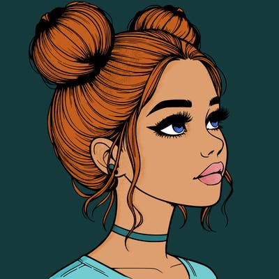realistic girl with buns on the top of her head
