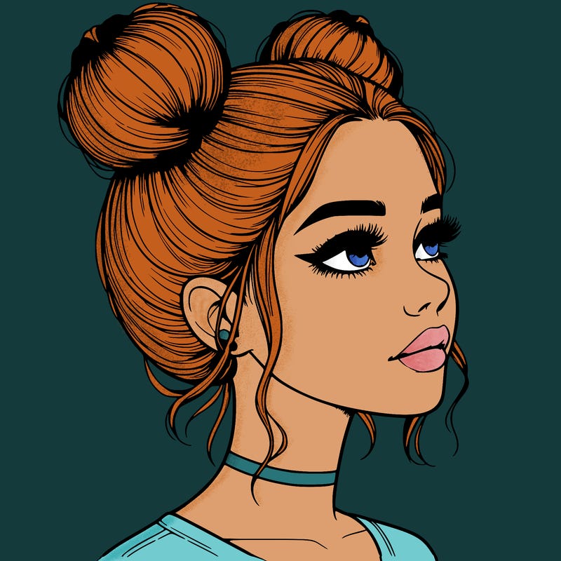 realistic girl with buns on the top of her head