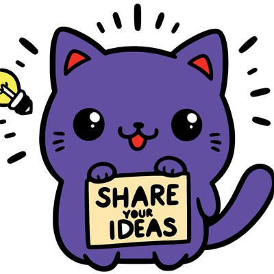 a cute cat saying share your ideas