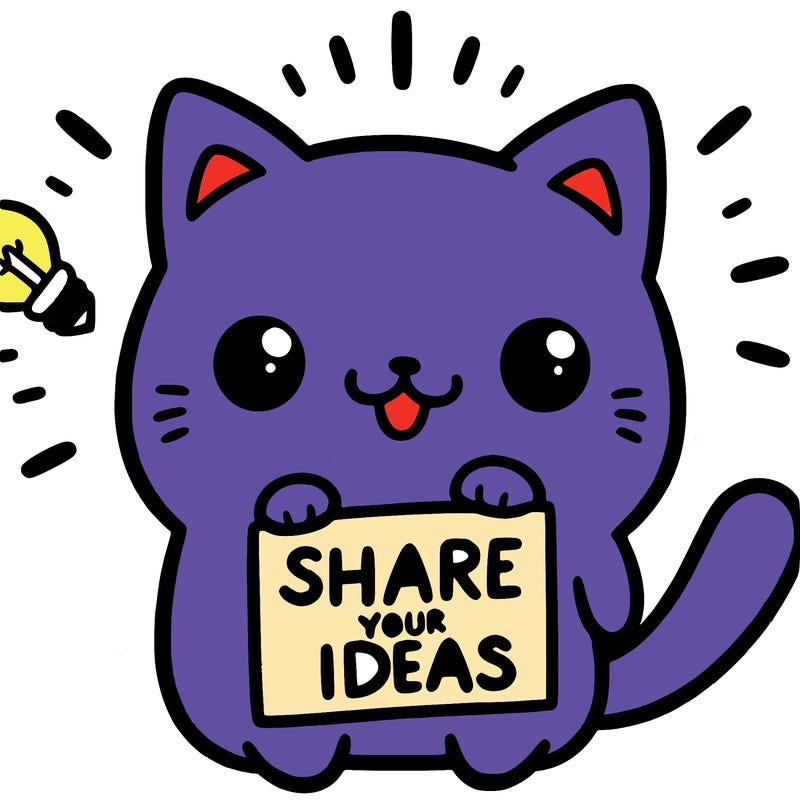 a cute cat saying share your ideas