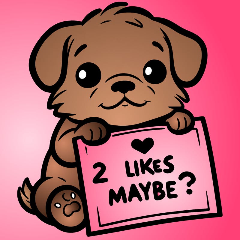 a puppy holding a sign that says 2 likes maybe?