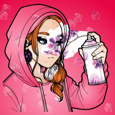 a realistic girl, spray painting