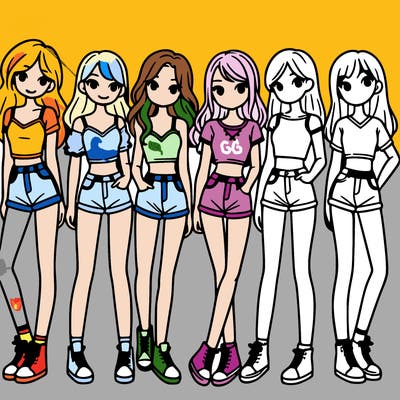 a group of girls wearing crop tops and shorts