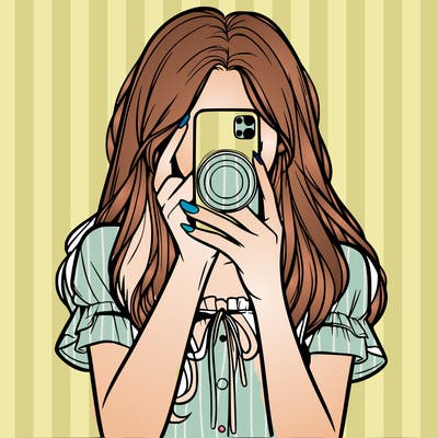 a realistic girl holding her phone taking pictures