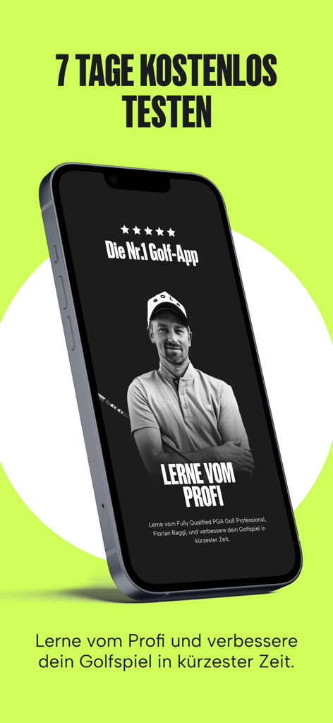 Raggl Golf Training - Raggl Golf Training mobile app screen featuring professional PGA coach Florian Raggl.