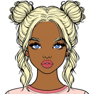 realistic girl with two buns in hair and lips