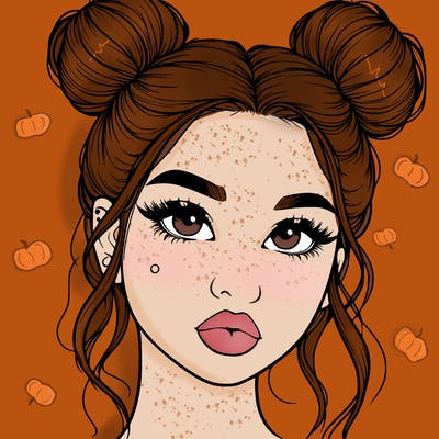 realistic girl with two buns on her hair and lips