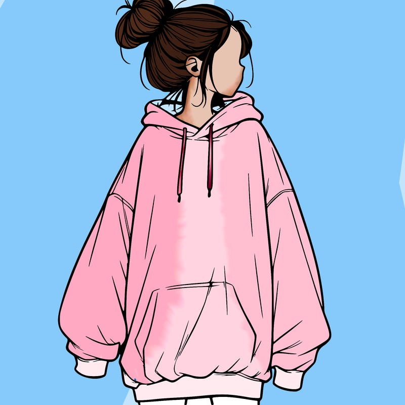 realistic girl with a oversized sweatshirt on and a bun