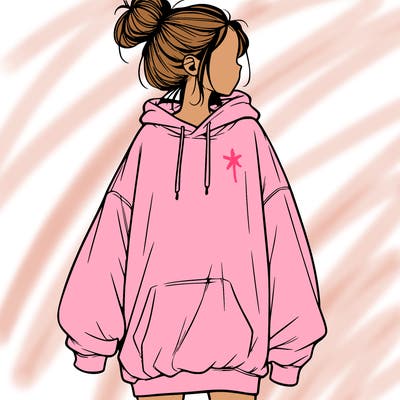 realistic girl with a oversized sweatshirt on and a bun