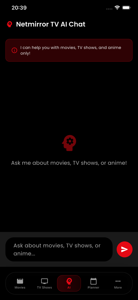 Netmirror AI chat interface for movie and TV recommendations