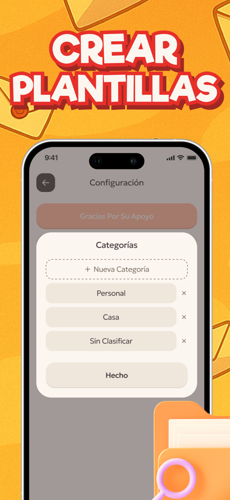 TemplateClip: Categorized - TemplateClip mobile app interface showing the category management screen where users can create and organize template folders.