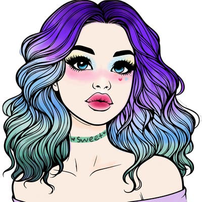 realistic girl with wavy hair and lips