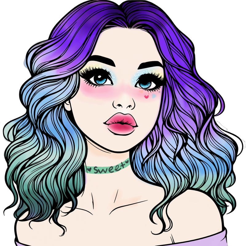 realistic girl with wavy hair and lips