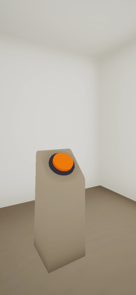THE CORRIDOR - A large orange button on a pedestal in a minimalist room from the game THE CORRIDOR.