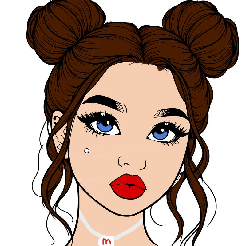 realistic girl with two buns on her hair and lips