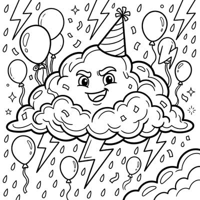 Prepare for a celebration like no other with our Heavy Thunder Birthday coloring page! This playful design blends a powerful storm cloud with festive party elements, creating a unique and exciting canvas for your creativity.