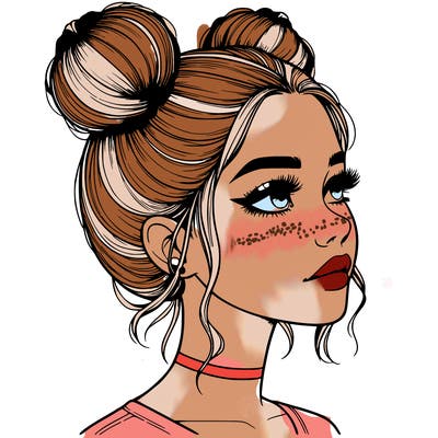 realistic girl with buns on the top of her head