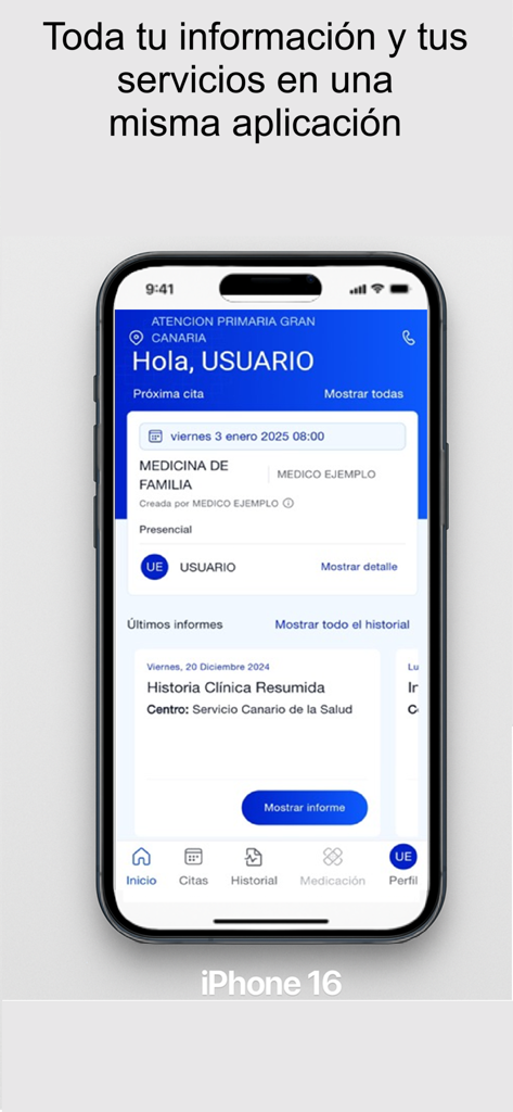 miSCS - Panel de control de la aplicación de salud miSCS mostrando citas médicas e historial clínico en un iPhone.