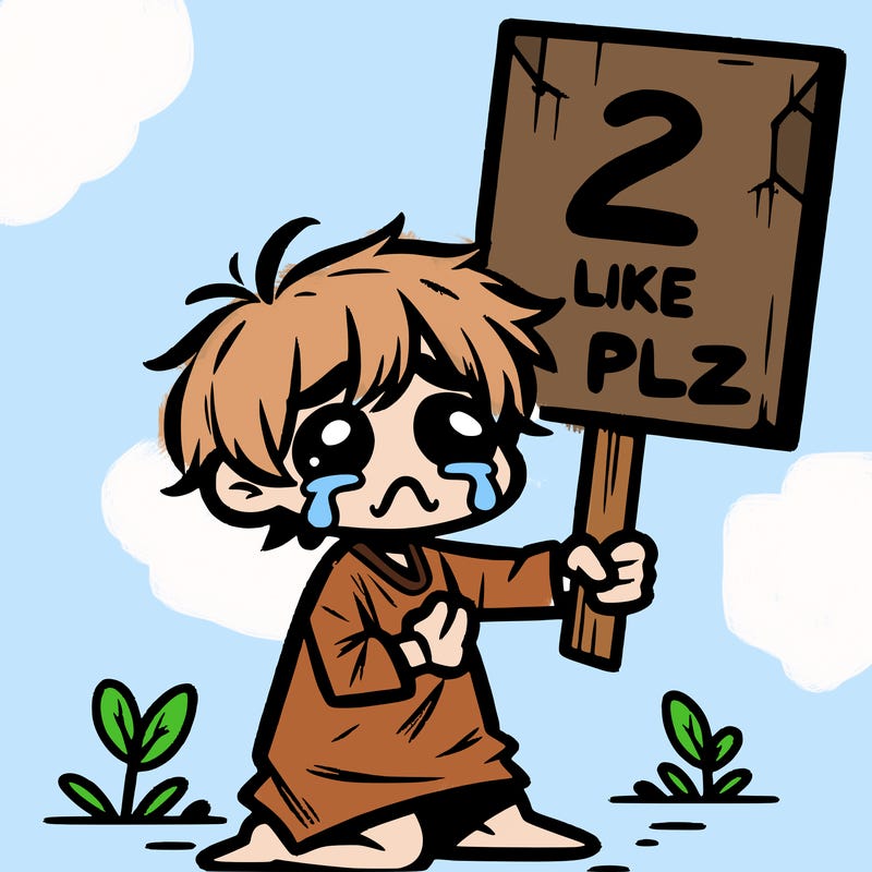 small poor toddler crying with sign that says 2 like plz