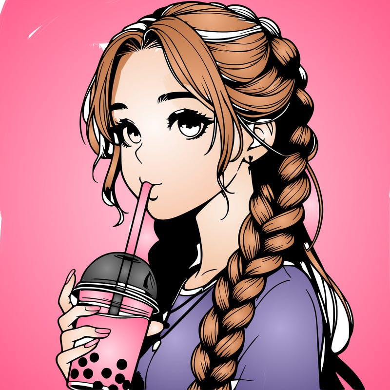 realistic girl with braided hair drinking boba