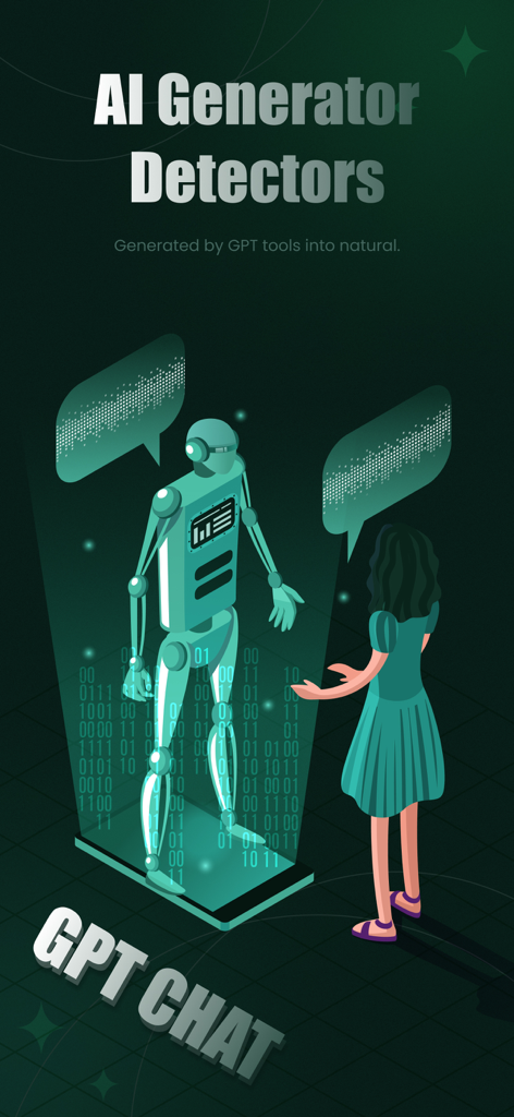 Une illustration d'un robot et d'une femme humaine interagissant, représentant le processus d'humanisation du texte IA pour contourner les détecteurs.