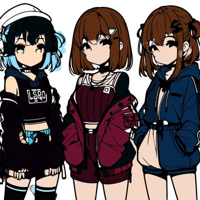 anime girls in streetwear outfits