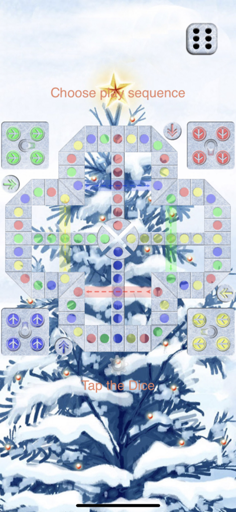 Modern Ludo - Modern Ludo game screen showing airplane chess board over a snowy tree background