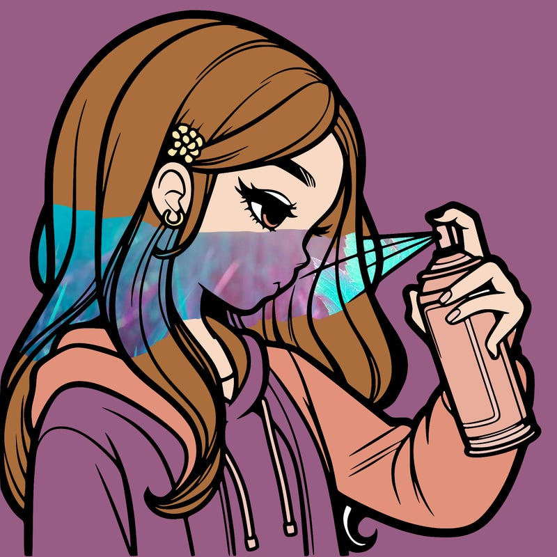 a realistic girl spray painting