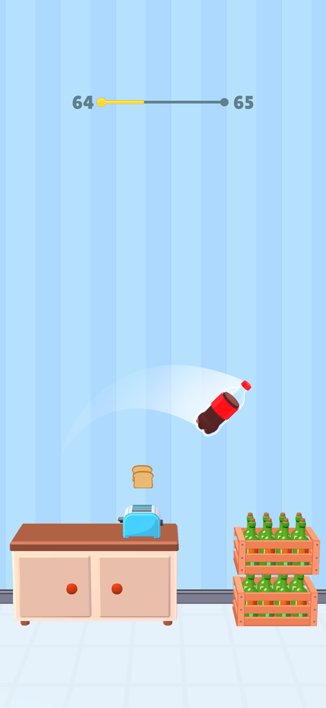 Flip the Bottle: Jump Bottle - A bottle flipping in the air above a kitchen toaster and cabinets