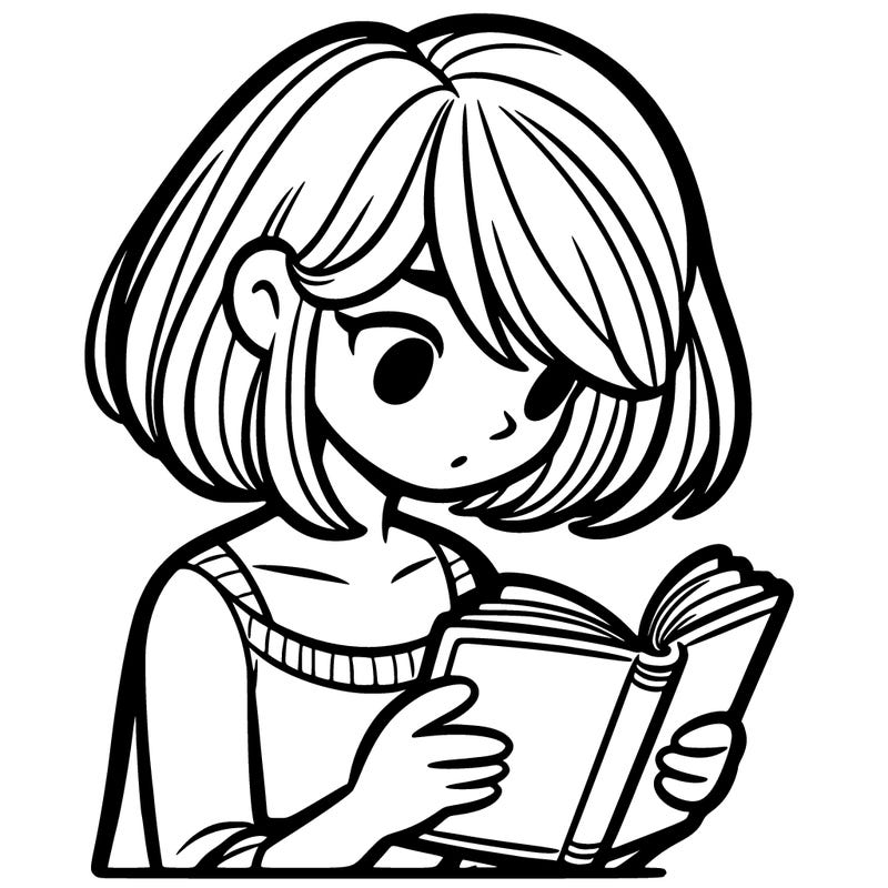 woman with bob hair cut reading book