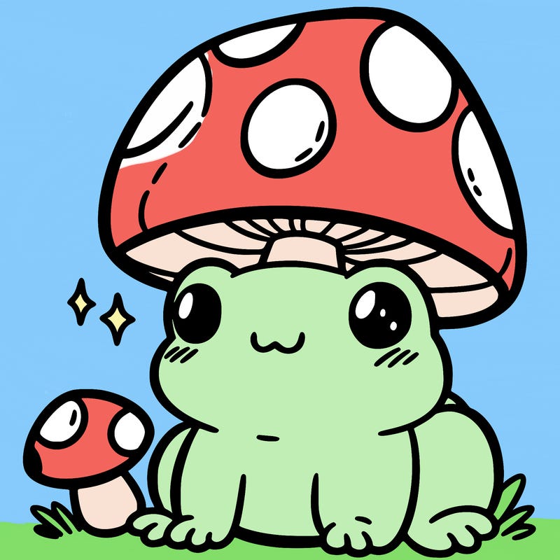 a cute frog with a mushroom hat