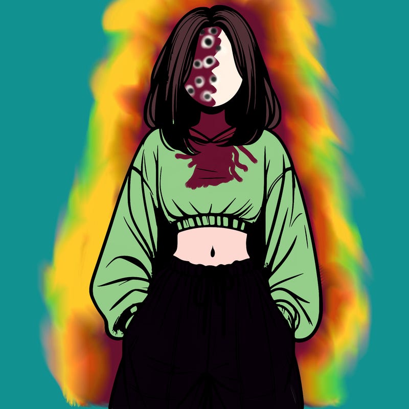 realistic girl faceless with baggy pants and a crop top