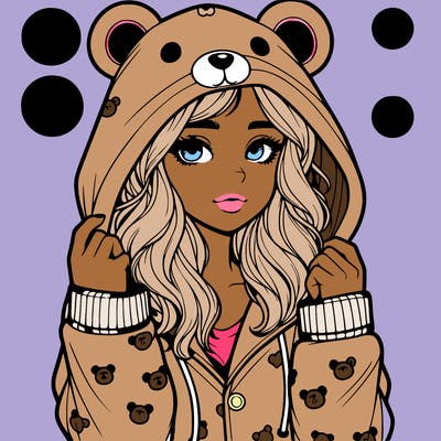 realistic girl in a animal pjs hoodie