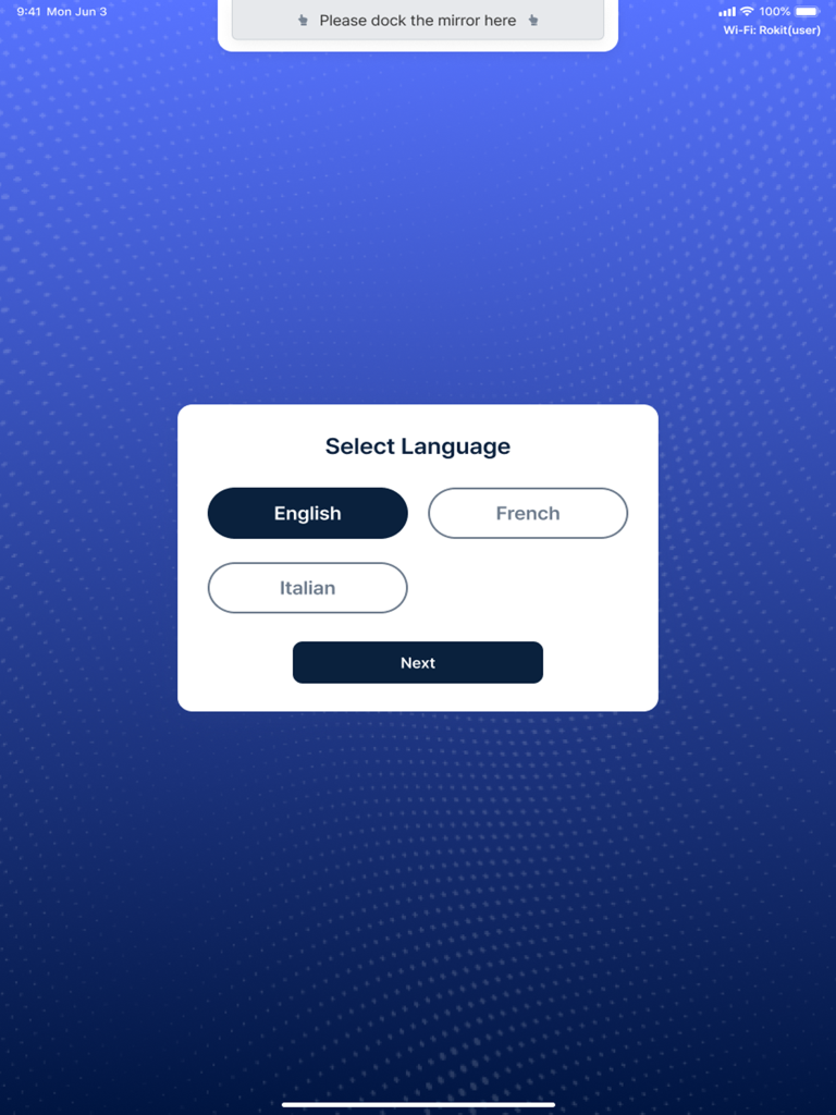 AiD Regen - Language selection screen for the AiD Regen medical bioprinting app on iPad