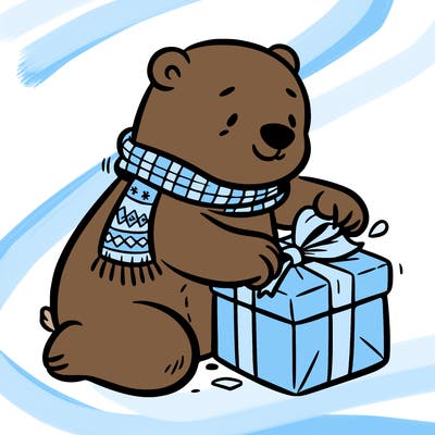 polar bear wrapping a present