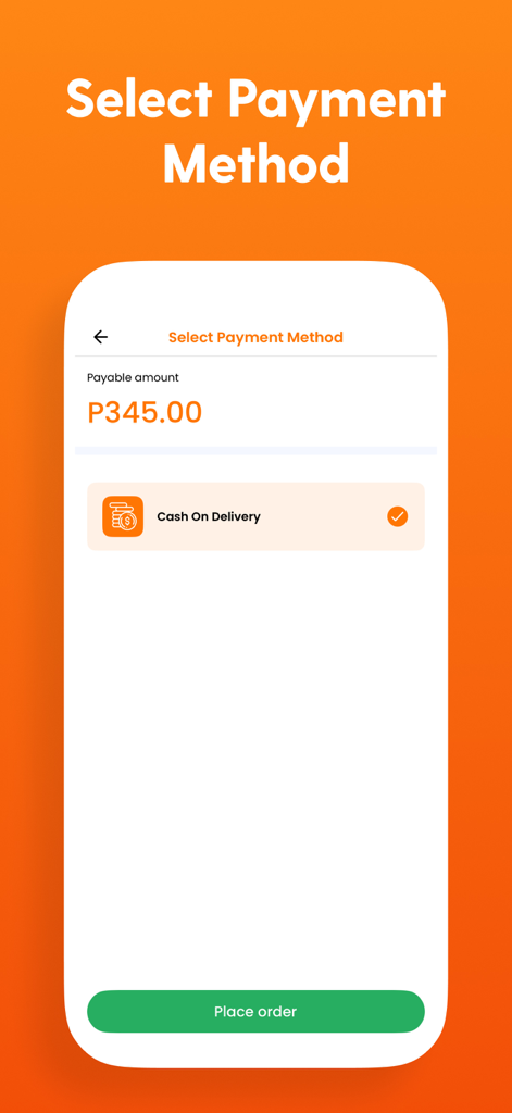 Wanzy - Wanzy app interface showing the payment method selection screen with cash on delivery as the selected option.