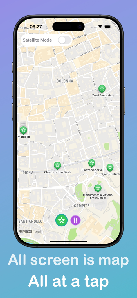 Rome History & Art Guide - Mapa interactivo de Roma que muestra sitios históricos y puntos de interés en la aplicación