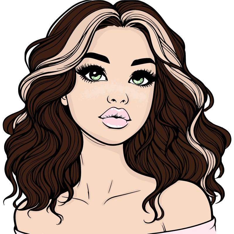 realistic girl with wavy hair and lips