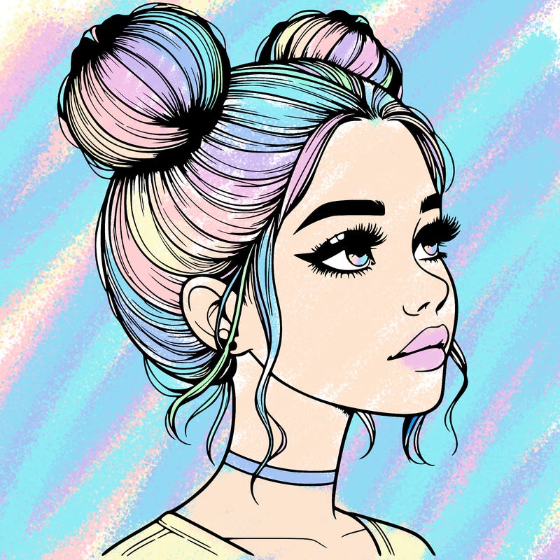 realistic girl with buns on the top of her head