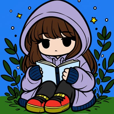 girl in oversized hoodie reading a book
