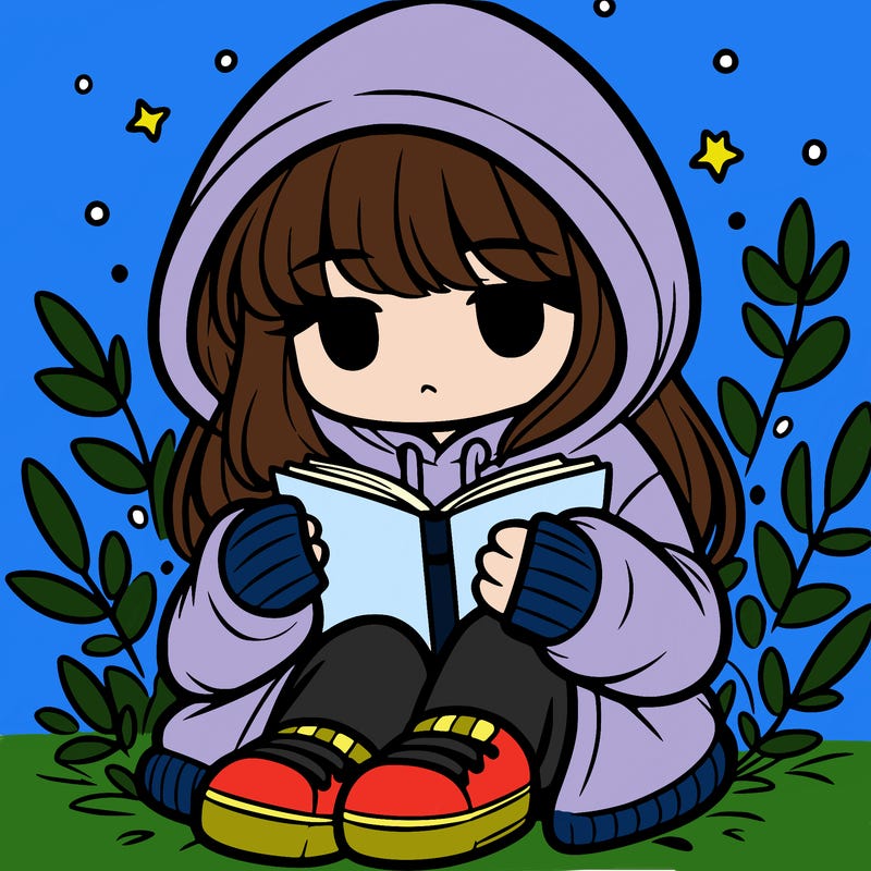 girl in oversized hoodie reading a book